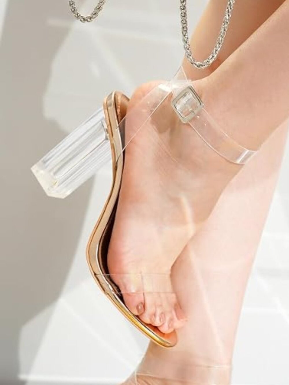 NIB Cape Robbin Maria 2 Clear Strap Rose Gold Block Heel Sandals size 8.5